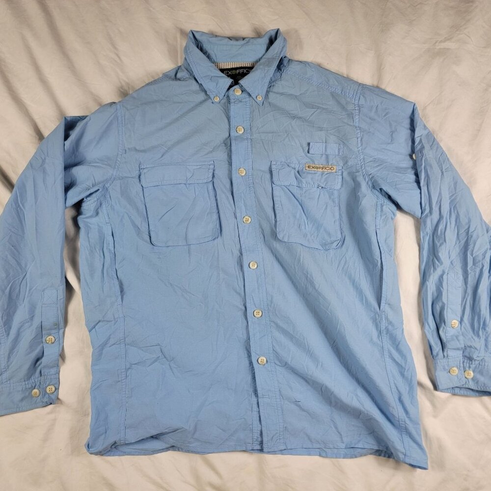 Exofficio Mens Large Blue Vented Long Sleeve Shirt Casual Hiking Camping Outdoor